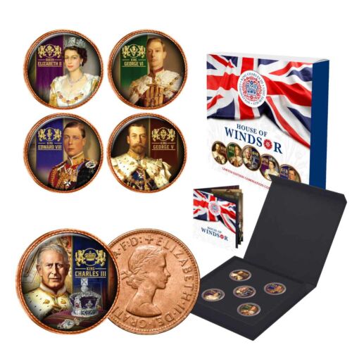 House Of Windsor Enamel 5 Coin Full Colour Penny Coronation Collection