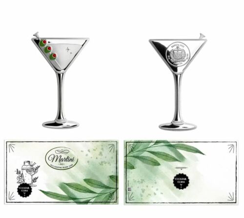 2023 Cocktail Coins Martini Shaped $1 10g Silver Selectively Coloured Prooflike Coin
