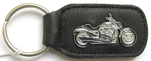 Harley Davidson Leather Keyring Key Ring V-Rod Black & Silver Bike