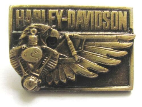Harley Davidson Pin Badge Brass Rectangle Eagle Wing Motor