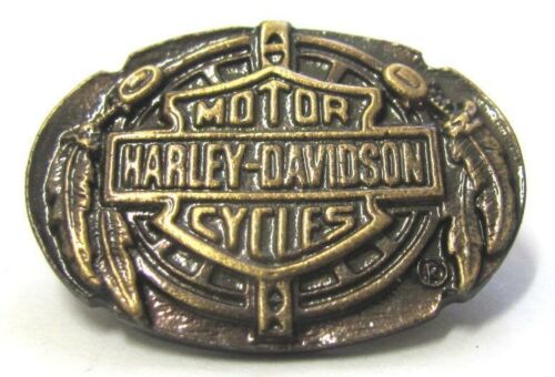 Harley Davidson Pin Badge Brass Oval Feather Logo