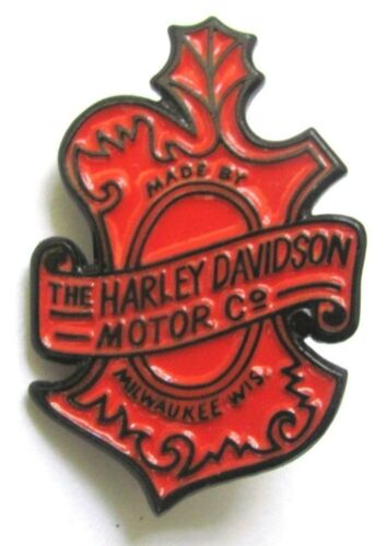 Harley Davidson Pin Badge Orange & Black Large Shield Logo