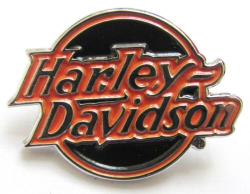 Harley Davidson Pin Badge Round Orange & Black Enamel Logo