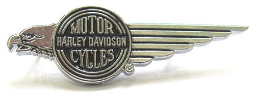 Harley Davidson Pin Badge Silver Long Eagle Wing Round Logo