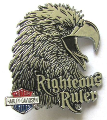 Harley Davidson Pin Badge Righteous Rules Silver Eagle Head