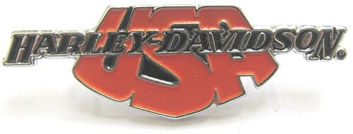 Harley Davidson Pin Badge USA Orange & Black Word