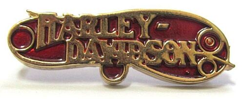 Harley Davidson Pin Badge Red & Gold Word Logo