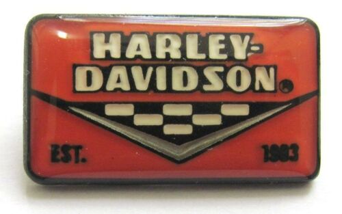Harley Davidson Pin Badge Orange Rectangle Checkered Logo