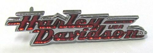 Harley Davidson Pin Badge Chrome & Red Word Logo