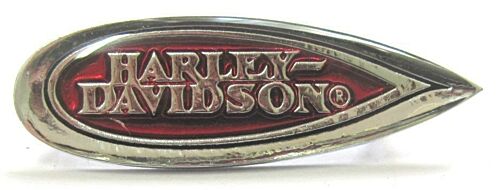 Harley Davidson Pin Badge Surfboard Tear Drop Shape Red & Silver