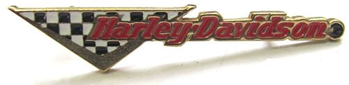 Harley Davidson Pin Badge Chequered Flag Word Logo