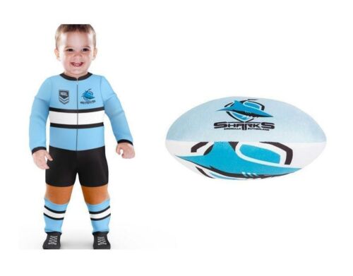 Set of 2 Cronulla Sharks NRL Team Logo Long Sleeve Full Footy Suit Footysuit Onesie Baby Toddler + Plush Football