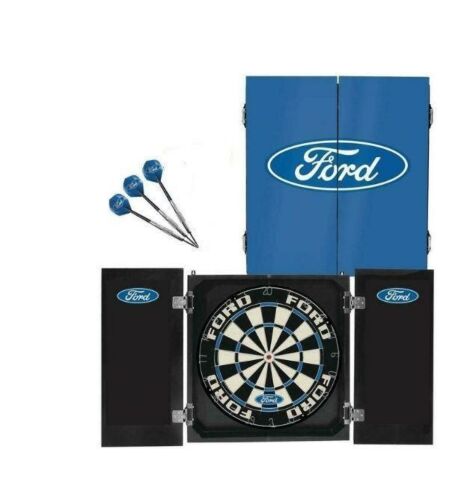 Ford Dartboard Dart Board in Timber Cabinet with 3 Darts Gift Set