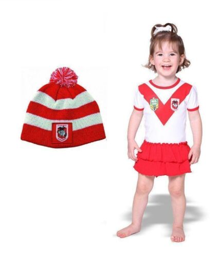 Set of 2 St George Dragons NRL Team Logo Girls Footysuit Tutu Frill Skirt Onesie Baby Toddler & Baby Toddler Beanie