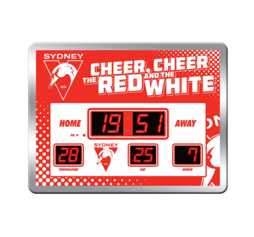 Sydney Swans AFL Team Scoreboard LED Digital Clock With Time Date and Temperature