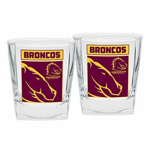 Brisbane Broncos NRL Team Logo Set of 2 250ml Spirit Scotch Glasses