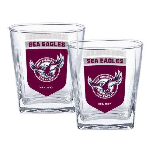 Manly Sea Eagles NRL Team Logo Set of 2 250ml Spirit Scotch Glasses