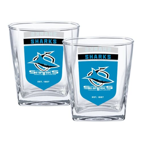 Cronulla Sharks NRL Team Logo Set of 2 250ml Spirit Scotch Glasses