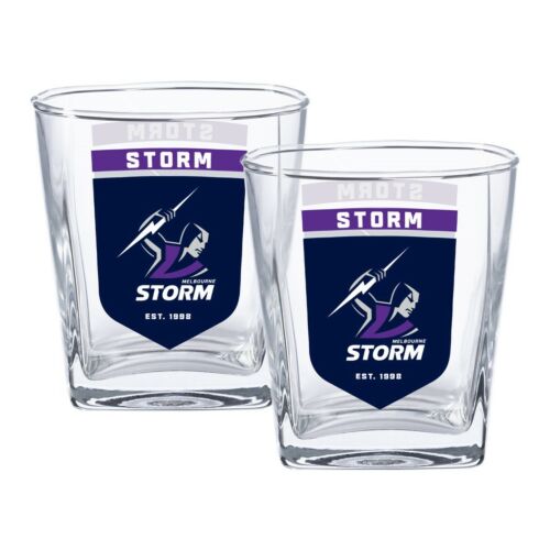 Melbourne Storm NRL Team Logo Set of 2 250ml Spirit Scotch Glasses