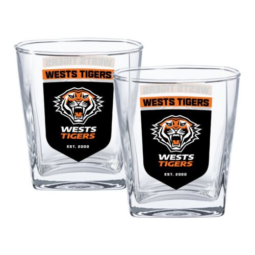 Wests Tigers NRL Team Logo Set of 2 250ml Spirit Scotch Glasses