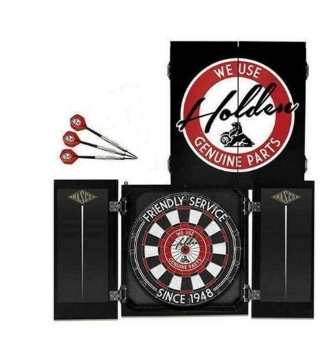 Holden Friendly Service Since 1948 Dartboard Dart Board in Timber Cabinet with 3 Darts Gift Set