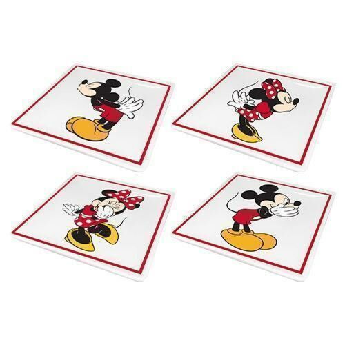 Disney Mickey Mouse & Minnie Mouse Set Of 4 Ceramic Square Plates 