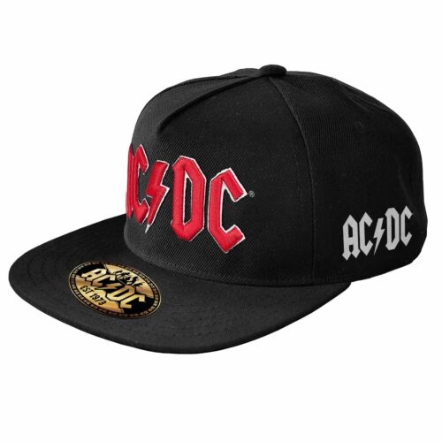 AC/DC ACDC Black Logo Flat Peak Cap Hat With Adjustable Snap Back