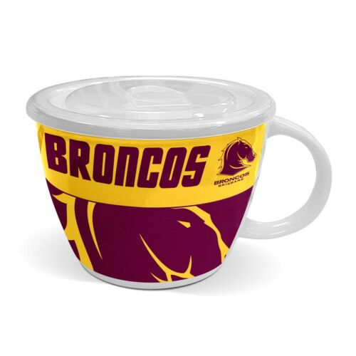 Brisbane Broncos NRL Team Large Ceramic Soup Bowl Mug With Lid