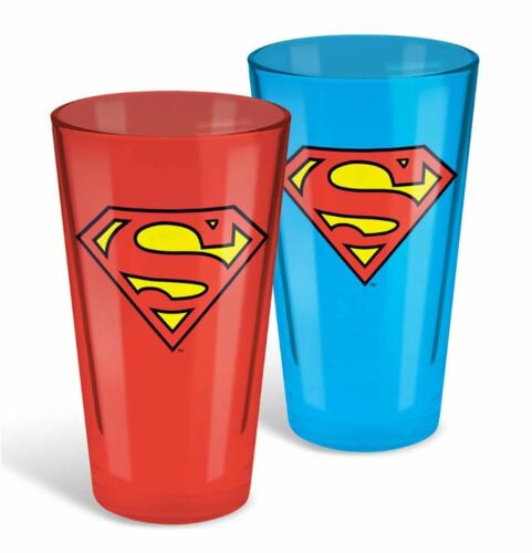 Superman Logo Set of 2 Metallic 450mL Conical Glasses DC Comics 