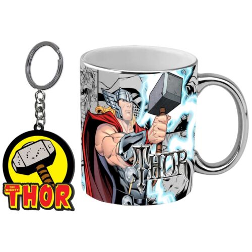 Thor Metallic Ceramic Coffee Tea Mug Cup & PVC Keyring Key Ring Marvel Comics