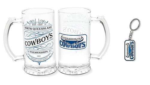 North Queensland Cowboys NRL Heritage 500ml Stein Glass & Keyring Gift Set