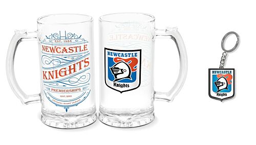 Newcastle Knights NRL Heritage 500ml Stein Glass & Keyring Gift Set