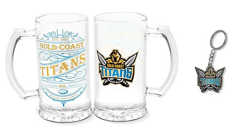 Gold Coast Titans NRL Heritage 500ml Stein Glass & Keyring Gift Set