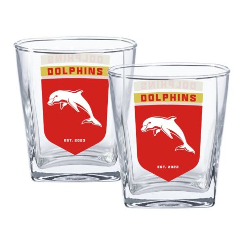 Dolphins NRL Team Logo Set of 2 250ml Spirit Scotch Glasses