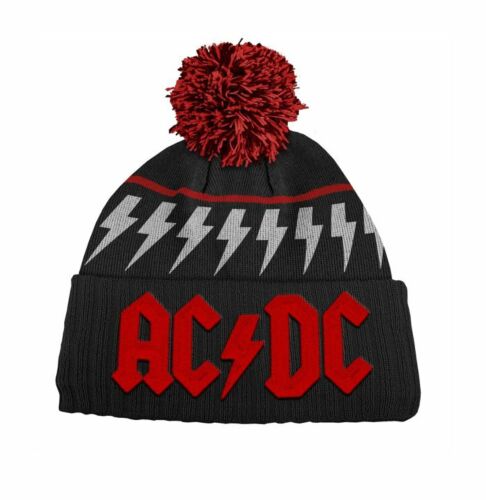 AC/DC ACDC Thunderbolt Knitted Beanie Winter Hat WIth Pom Pom