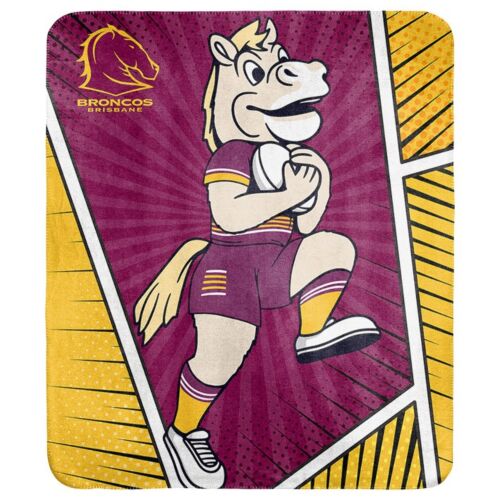 Brisbane Broncos NRL Team Mascot Coral Fleece Throw Rug Picnic Blanket