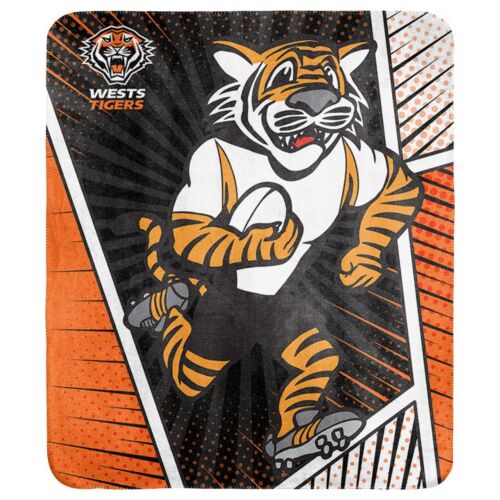 Wests Tigers NRL Team Mascot Coral Fleece Throw Rug Picnic Blanket