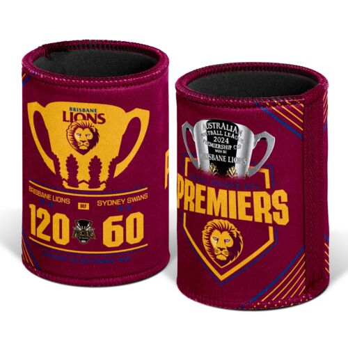 Brisbane Lions 2024 AFL Premiers Neoprene Can Cooler Stubby Holder With Game Score