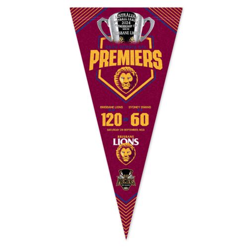 Brisbane Lions 2024 AFL Premiers Felt Wall Pennant Banner Flag With Game Score
