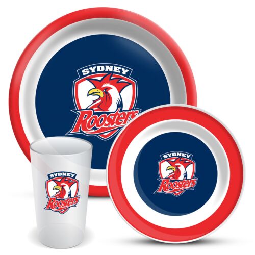 Sydney Roosters NRL Team Logo 3 Piece Dinner Set Melamine Plate Bowl Cup