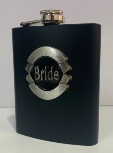 Bride Black Matte 7oz Hip Flask With Badge In Gift Box Wedding