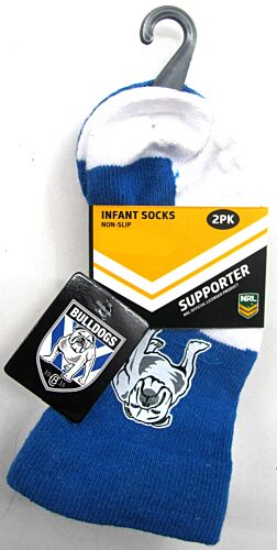 Canterbury Bulldogs NRL Baby Infant Socks 2 pack Anti-Slip Grip Size 00-1