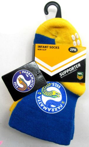 Parramatta Eels NRL Baby Infant Socks 2 pack Anti-Slip Grip Size 0-1