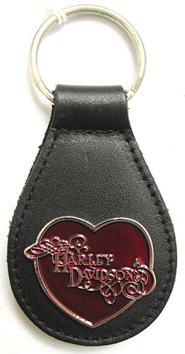 Harley Davidson Leather & Enamel Keyring Key Ring Red Love Heart Logo