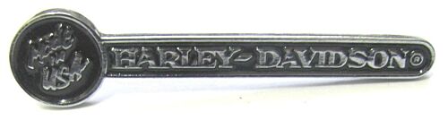 Harley Davidson Pin Badge Made in the USA Black & Silver Long Logo