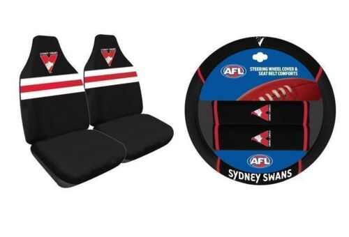 Set Of 2 Sydney Swans AFL Car Seat Covers & Steering Wheel 
