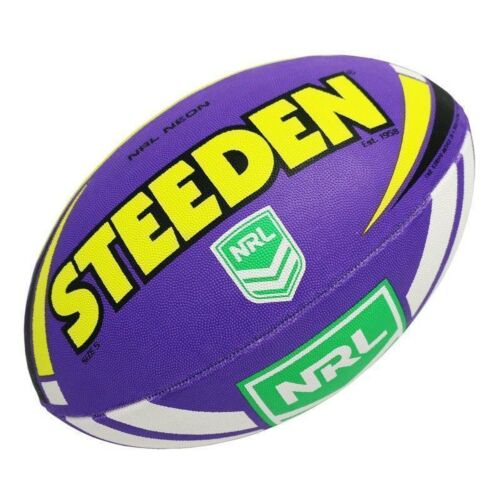 Purple And Yellow Neon Supporter NRL Rugby League Steeden Full Size 5 Large Football Ball Footy