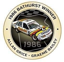 PRE ORDER - 1986 Bathurst Winner Antique Gold Coloured Medallion In Box - Allan Grice Graeme Bailey Holden VK Commodore (FULL PRICE - $99.99)