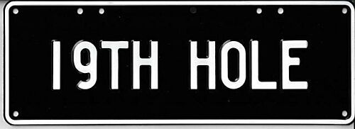 19th Hole White on Black 37cm x 13cm Novelty Number Plate 