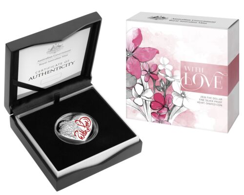 2016 With Love $5 Heart Shaped Fine Silver Proof Coin Royal Australian Mint RAM